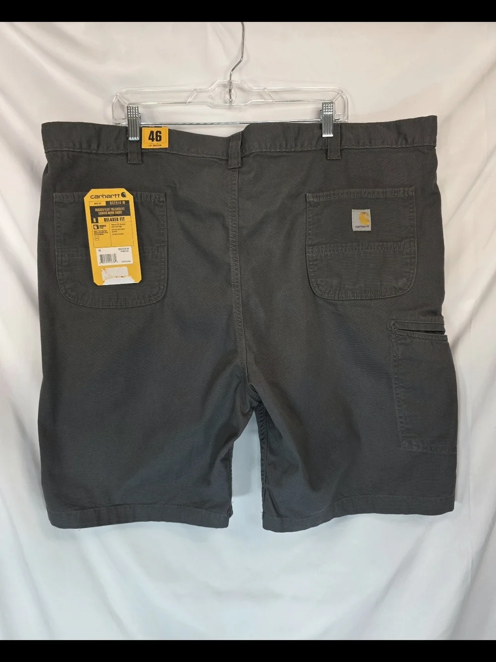 NWT Carhartt Rugged Flex Canvas Work Shorts Mens 46 Grey Relaxed Fit BS2514-M